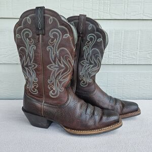 Ariat Brown Heeled Boots with Embroidered Design